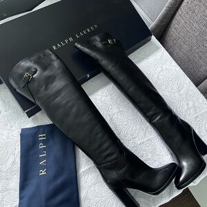 Halara Ralph Lauren Black Leather Tall Boots